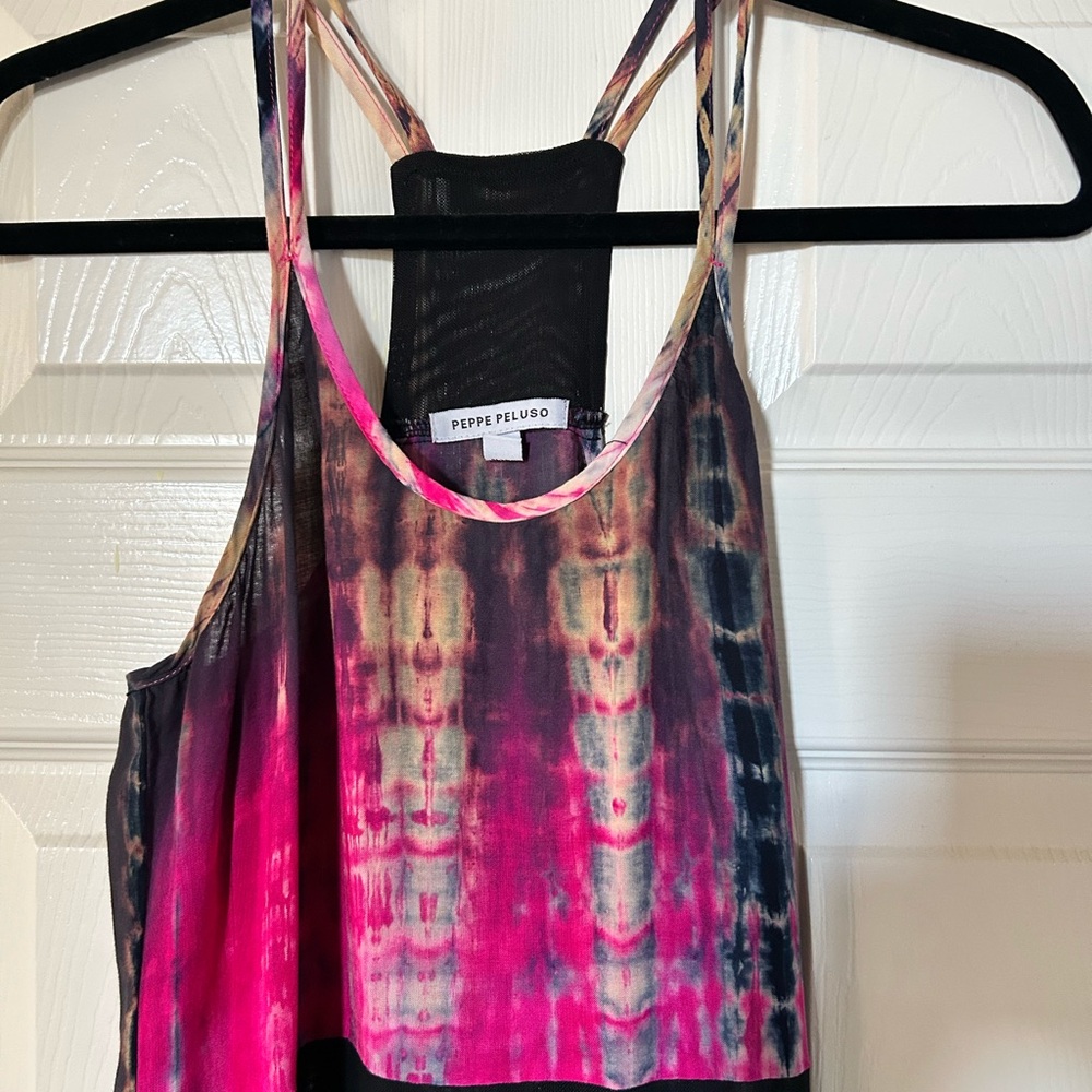Peppe Peluso Pink and Black Tie-Dye‎ Racerback Tank Top